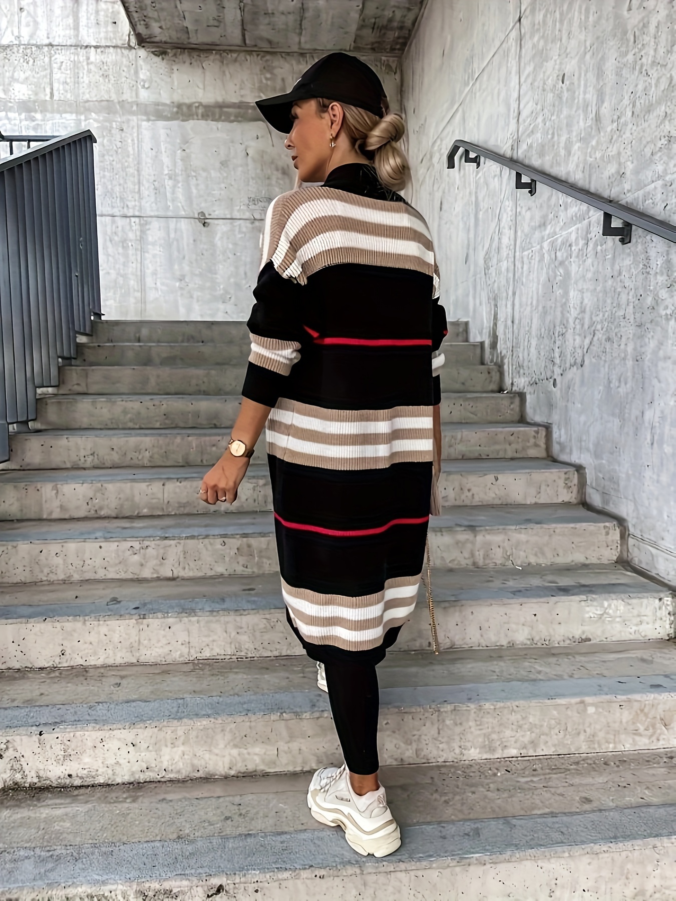 Grey and white on sale striped cardigan outfit