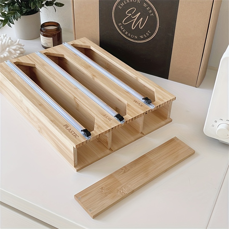 Bamboo 3-in-1 Kitchen Wrap Organizer | Aluminum Foil, Plastic Wrap, Wax Paper Emerson West