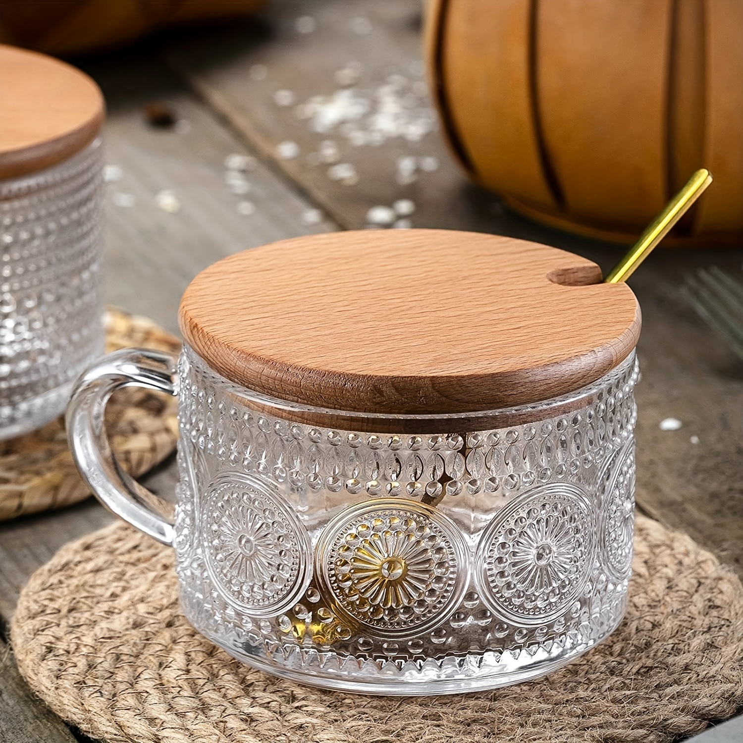 Boho Style Glass Cup With Lid And Straw Sunflower Pattern - Temu