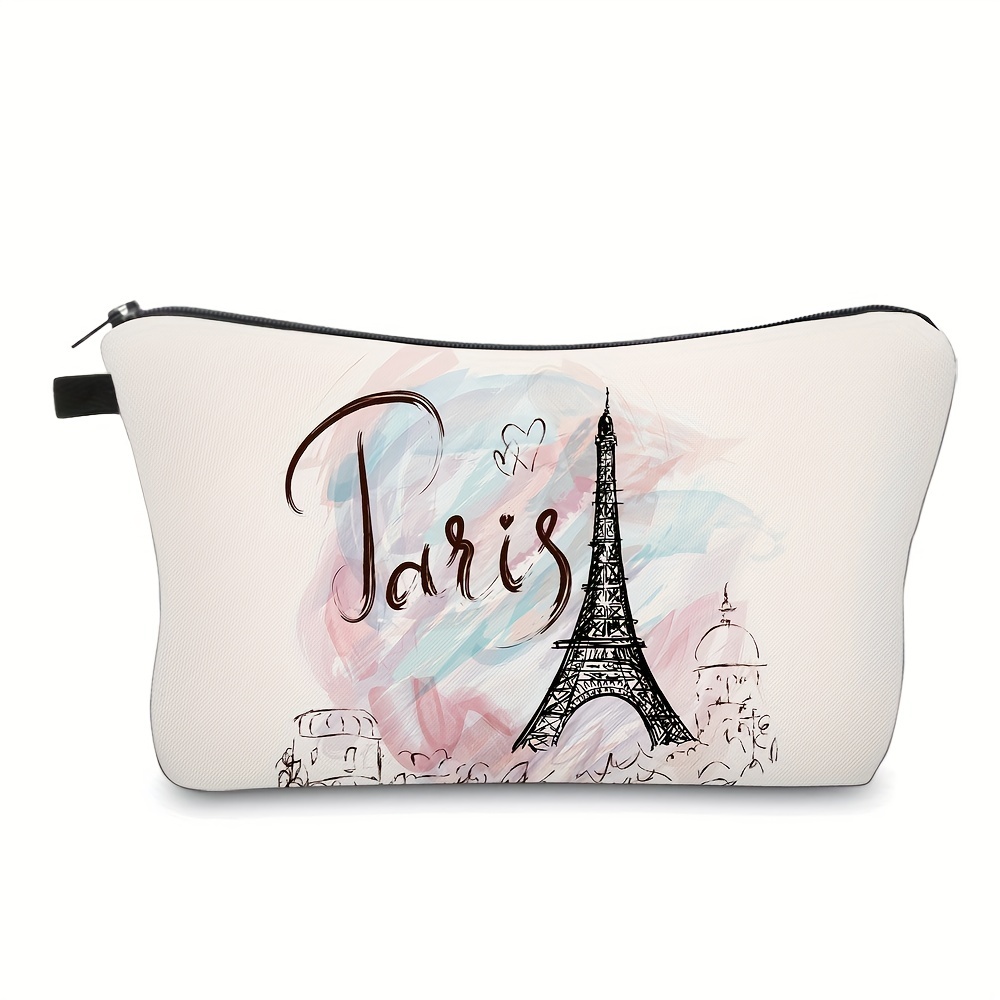 Simple Tower Print Zipper Pouch, Lightweight Carry-On Bag, Versatile Clutch Makeup Zipper Bag