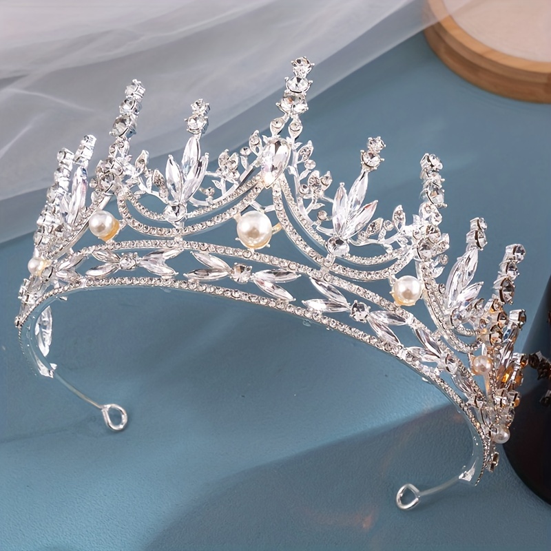 Baroque Crown Tiara Crystal Rhinestone Pearl Crown Bride - Temu