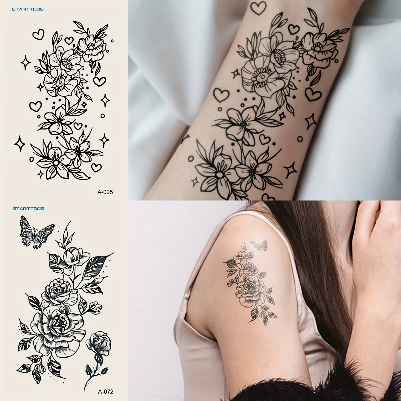 black flower arm tattoos