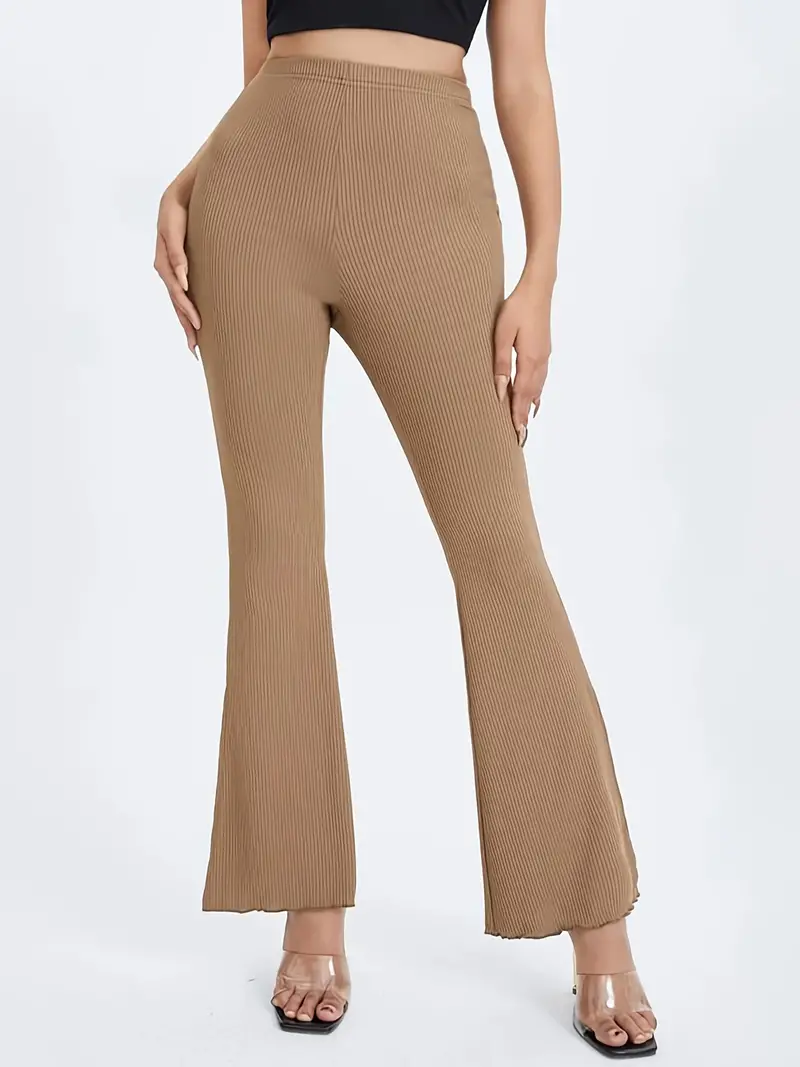 Flared Leggings Bootleg Solid Pants High Waisted Ribbed Knit