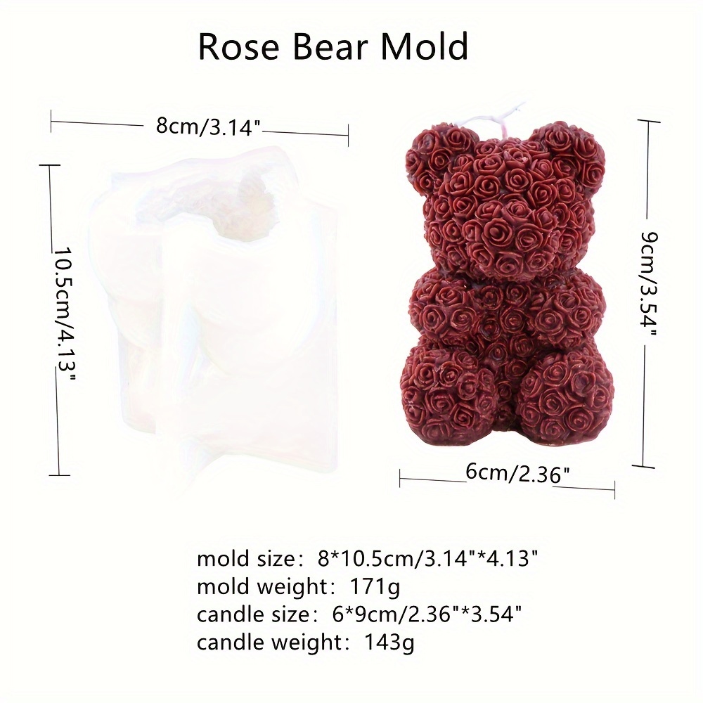 Flower Bear Candles Molds 3D Rose Bear Silicone Mold Bear