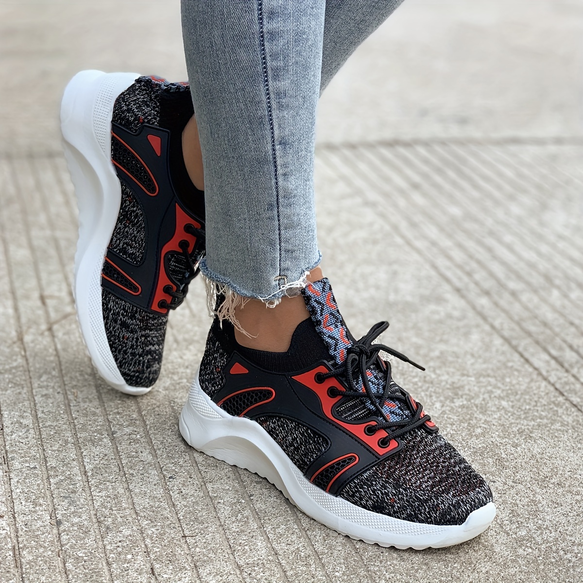 Women's Knitted Sports Shoes, Comfort Lace Up Low Top Running & Tennis  Sneakers, Breathable Gym Athletic Shoes