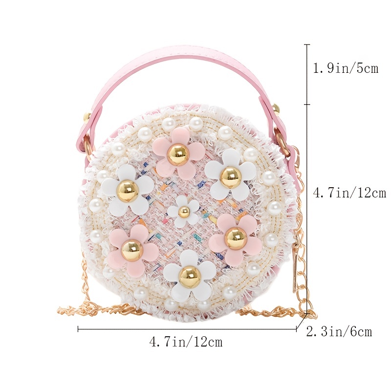 Fashion Small Purse for Little Girls Toddler Kids Cute Pearl Mini Messenger  Bag, pink