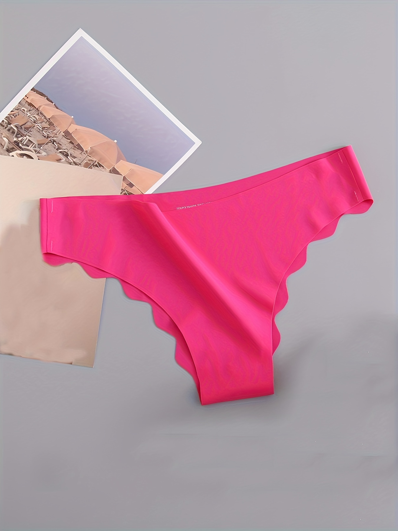 5pcs Scallop Trim Thongs, Soft & Comfy Stretchy Intimates Panties, Women's  Lingerie & Underwear