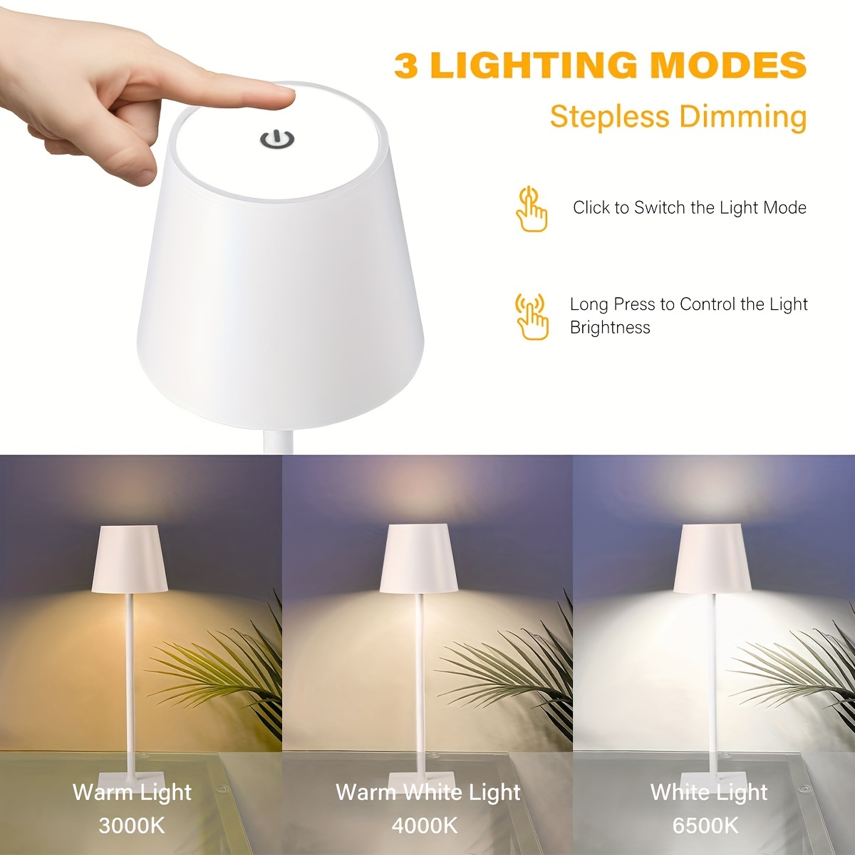 Lampe de Bureau LED sans Fil Rechargeable, 3 Modes d'éclairage