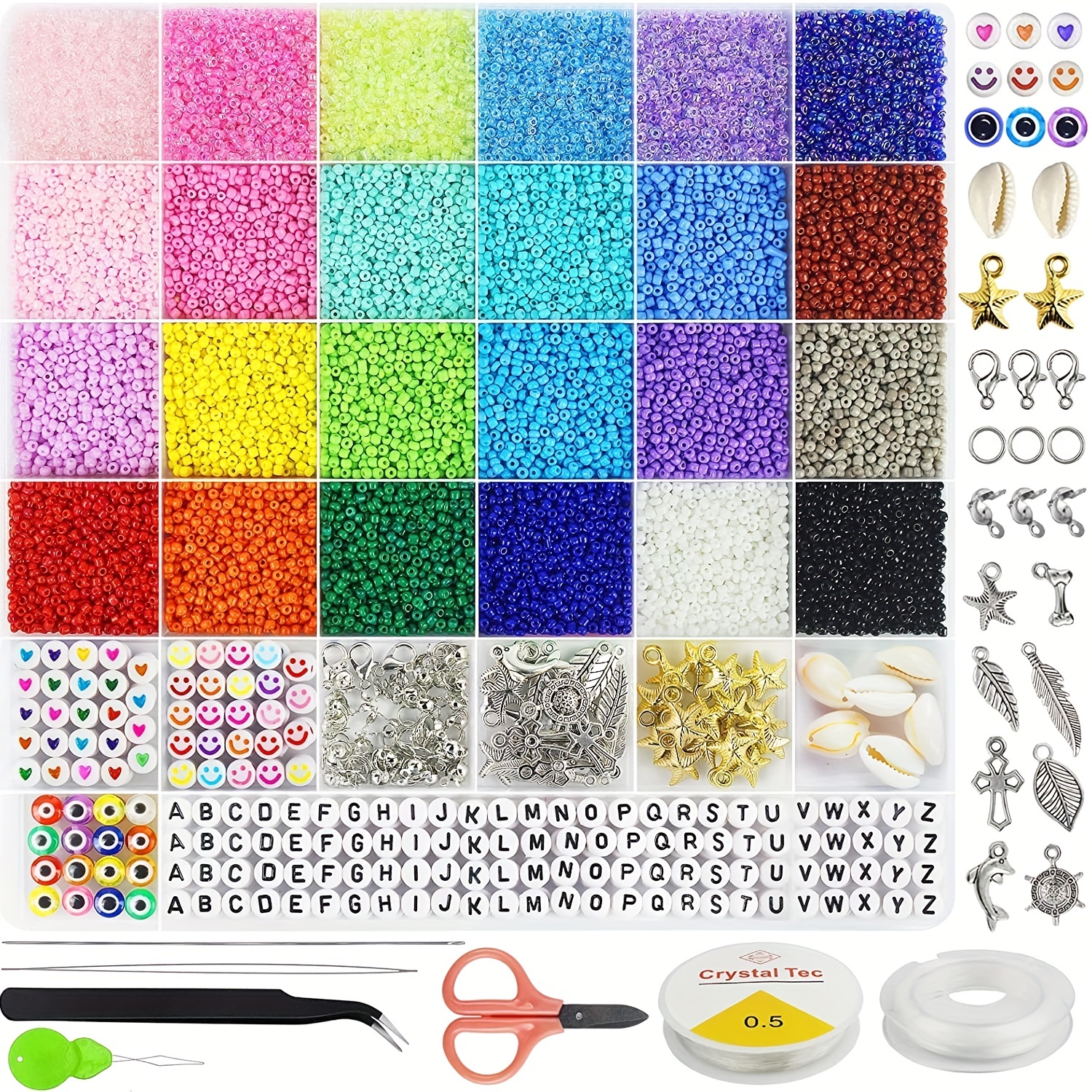 QUEFE 48000pcs 2mm Glass Seed Beads for Jewelry Making Kit, 96 Colors Small Bracelet  Beads with Pendant Charms Kit and Letter Beads for Bracelets Necklace Ring  Making, DIY, Art and Craft