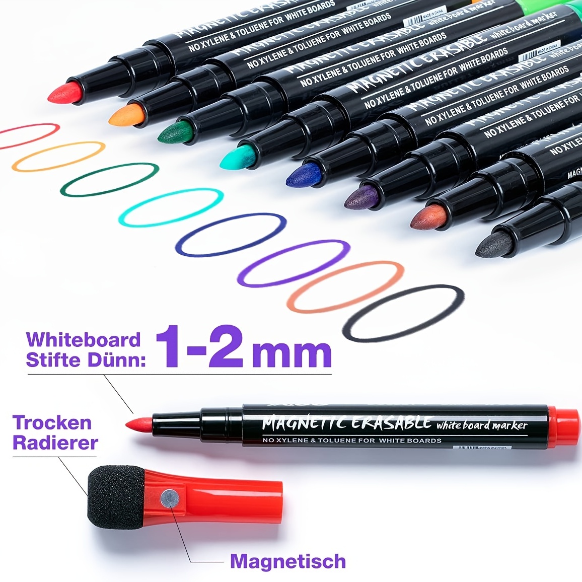 The Mega Deals Dry Erase Markers, Whiteboard Erasers, Magnetic Pen Holder Bundle - 12 Count Whiteboard Markers and 1 Magnetic Dry Erase Eras