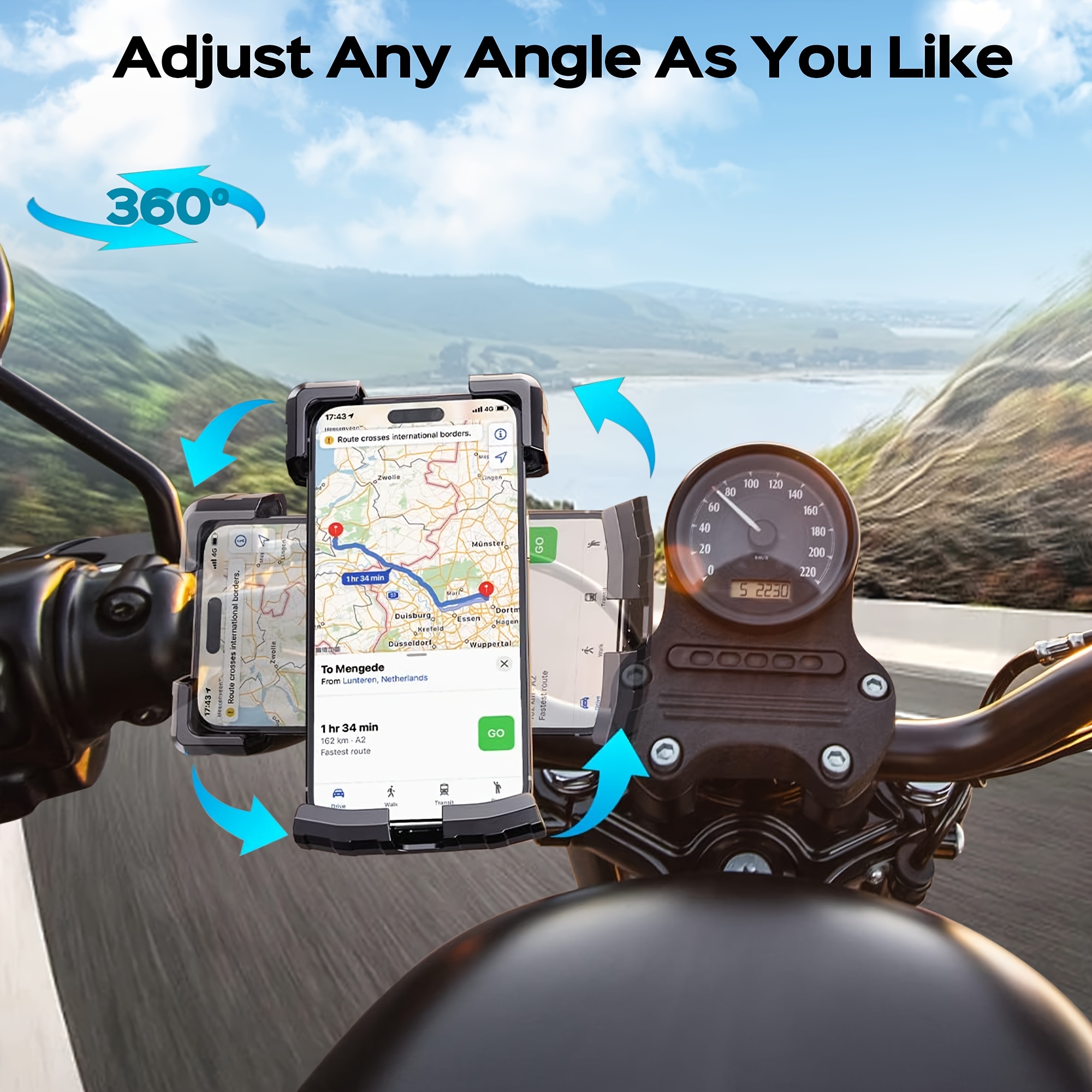 Motorcycle Phone Mount, Bike Phone Holder One Hand Operation ATV Scooter  Clip For IPhone 14 Pro Max /13/12/11, Galaxy S10 And 4.7- 6.8 Cellphone
