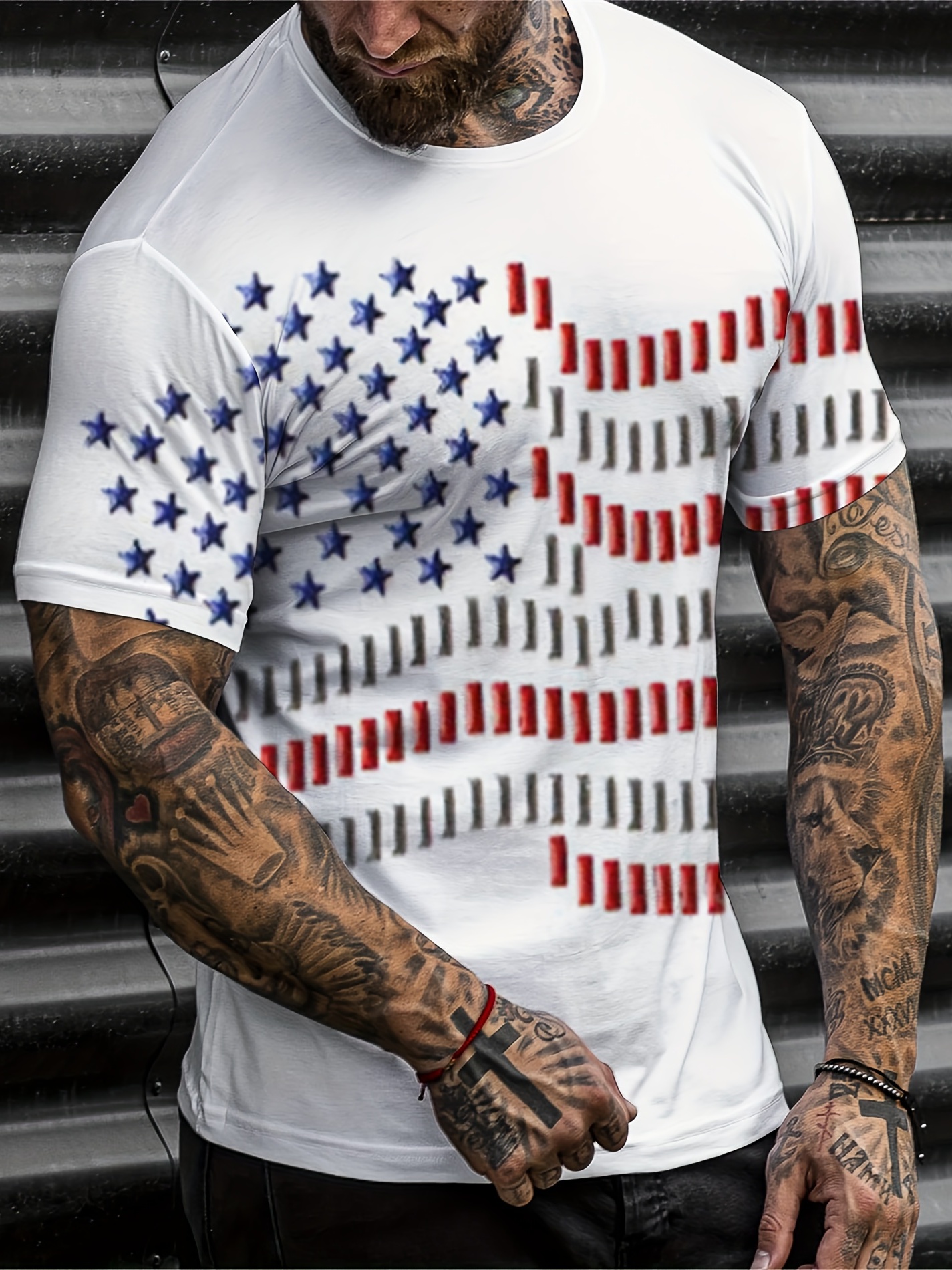 American Flag 3d Digital Pattern Print Graphic Men's T - Temu