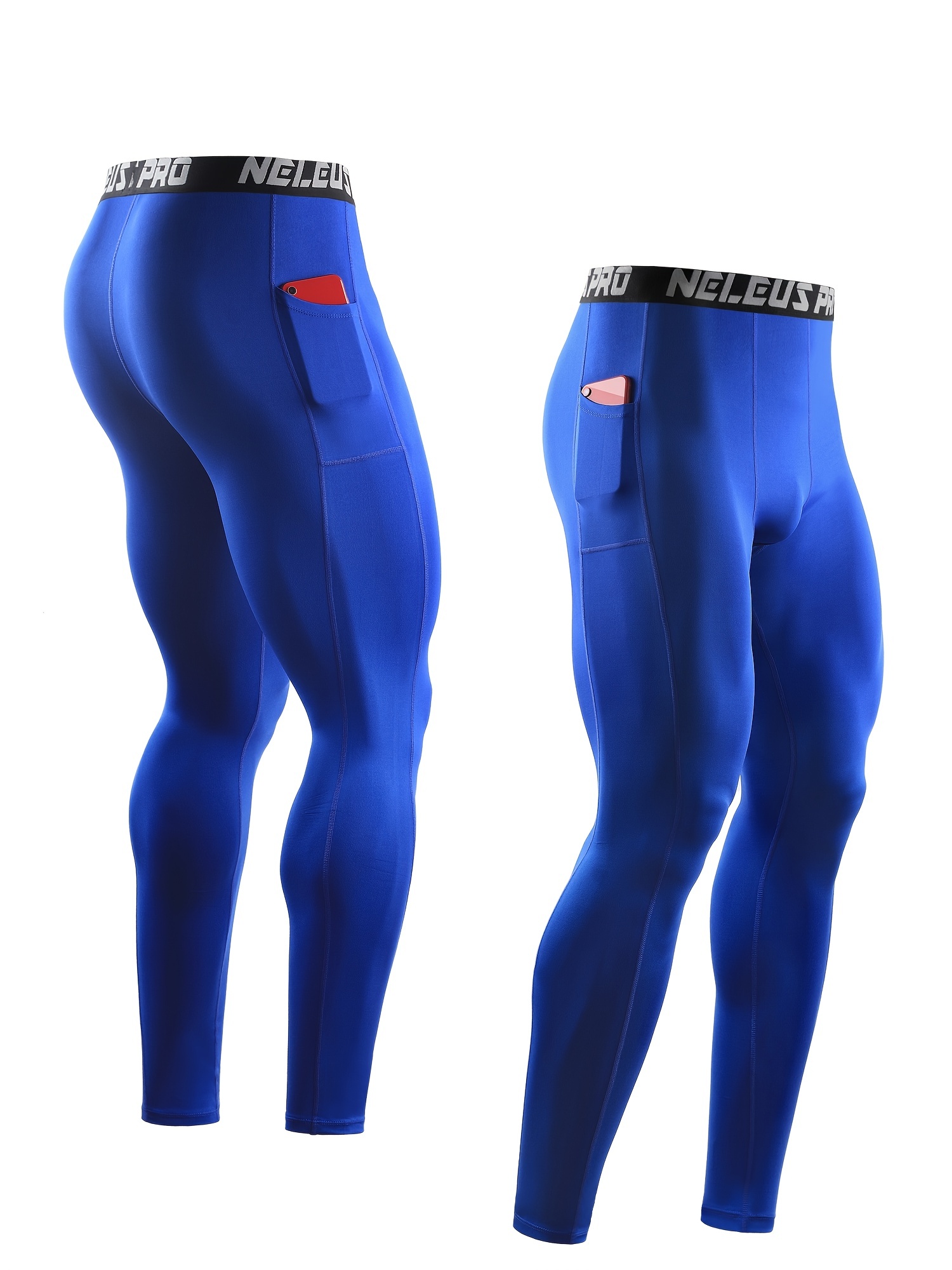 NELEUS Womens High Waist Running Workout Yoga Leggings with Pockets,Navy  Blue+Blue+Red,US Size 2XL