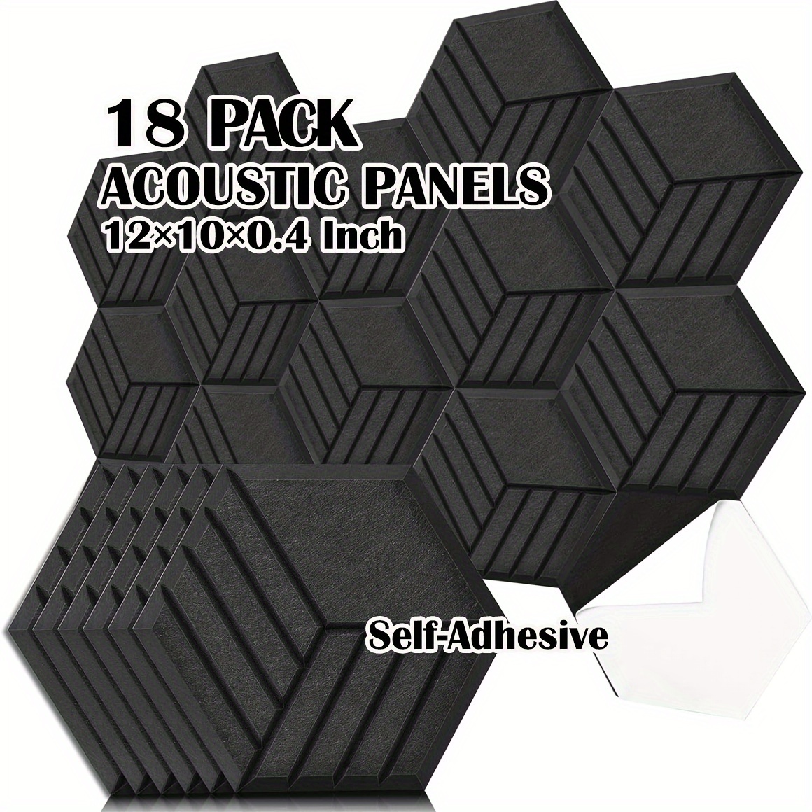 Paquete de 18 paneles acústicos de insonorización color negro, 12 x 12 x  0.4 pulgadas, decoración de pared, amortiguación de sonido de alta  densidad