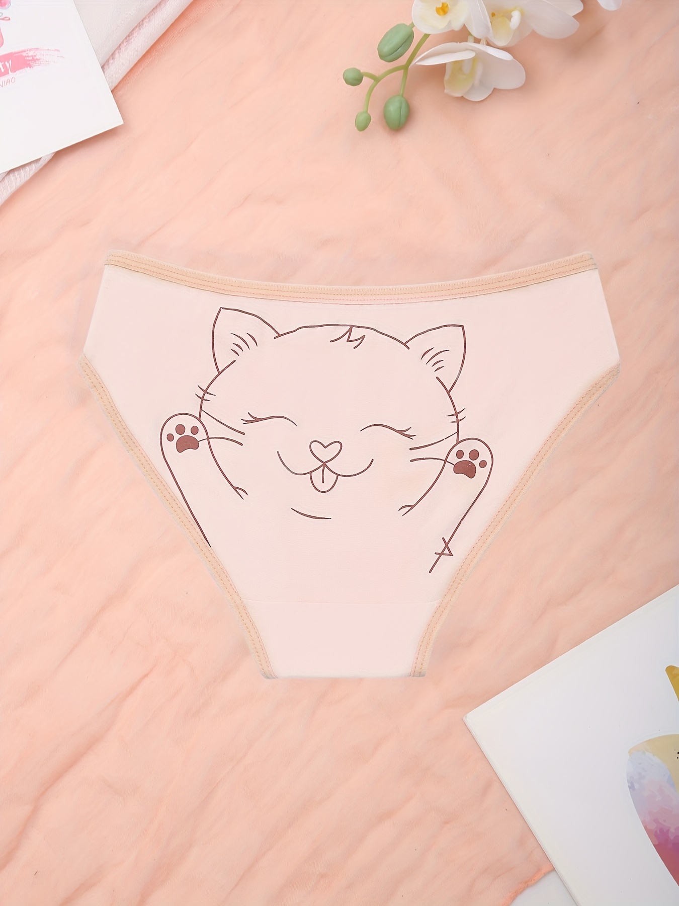 Cartoon Cat Print Briefs Comfy Breathable Stretchy Intimates - Temu