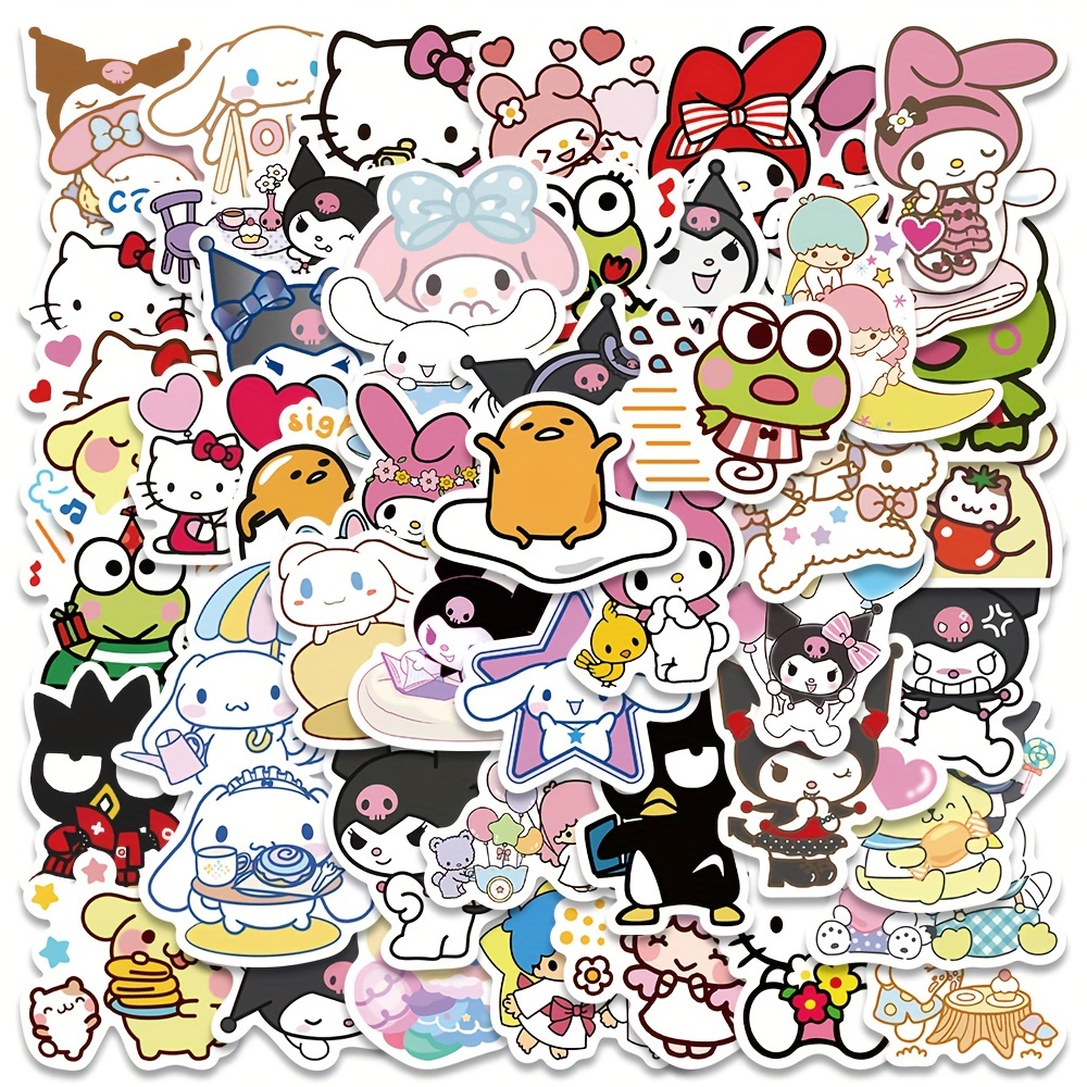 

50pcs/set Kuromi Cinnamoroll Melody Hello Kitty Sticker, Cartoon Mobile Phone Luggage Water Cup Stickers
