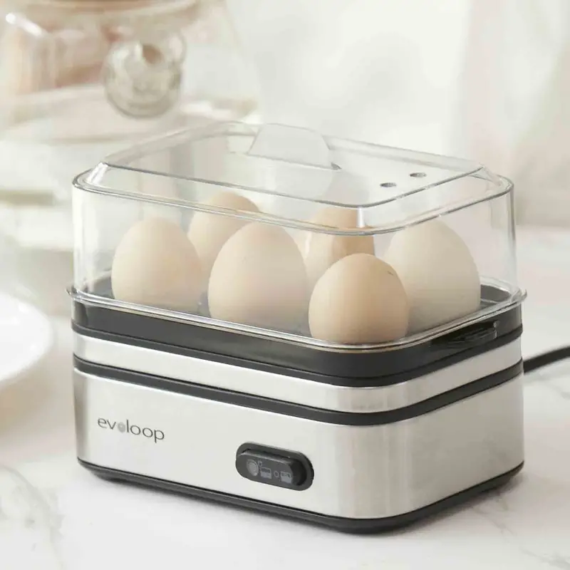 Evoloop Rapid Egg Cooker - Cook Perfect Eggs Every Time with Auto Shut Off  - Hard Boiled, Poached, Scrambled, or Omelets - 6 Egg Capacity