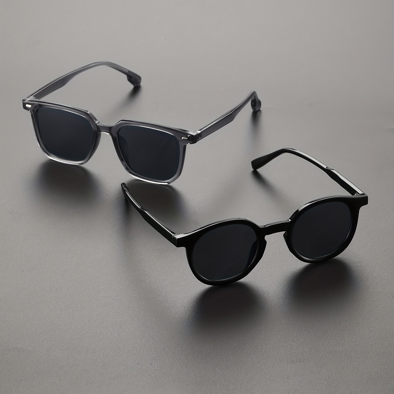 2 Pairs Men's Black Versatile Classic Casual PC Square Frame with Black Glasses Case Sun Glasses,Goggles,Y2k,Eye Glasses,Eyeglasses,Steampunk