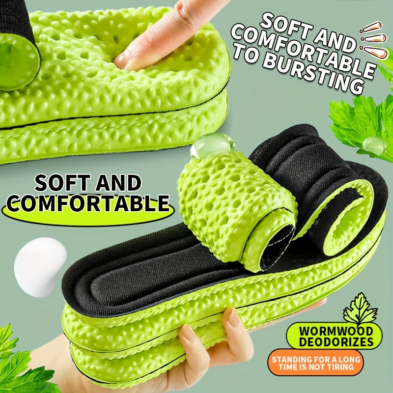 1 Pair Wormwood Deodorizing Insoles, Breathable Sweat-Absorbent EVA Shoe Pads, Shock-Absorbing Elastic Running Inserts for Men & Women, Comfortable Soft Sports Footbeds for Outdoor Activities
