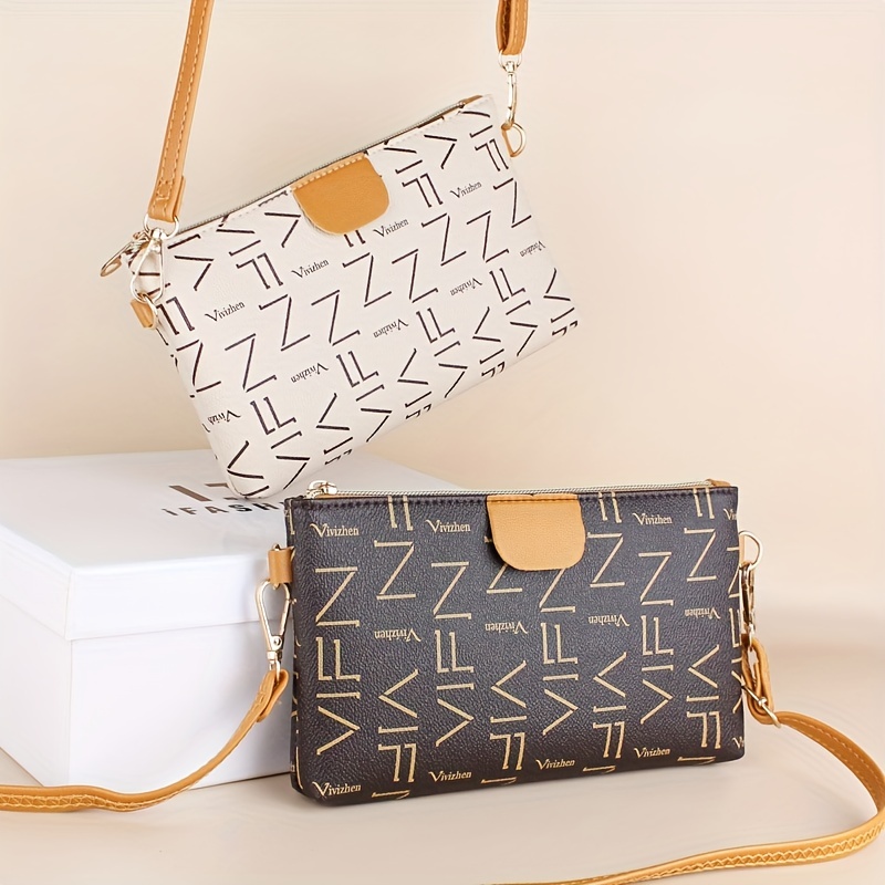 Geometric Print Crossbody Bag With Purse