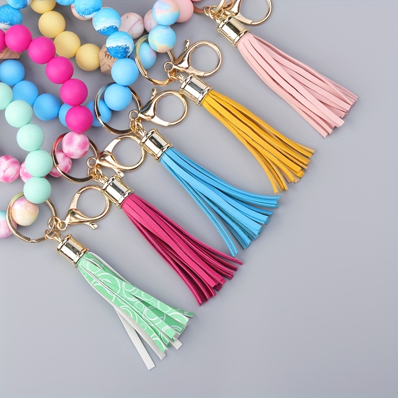 1pc Tassel Wooden Beads Imitation Silicone Beads Hand String Keychain for Men,Temu