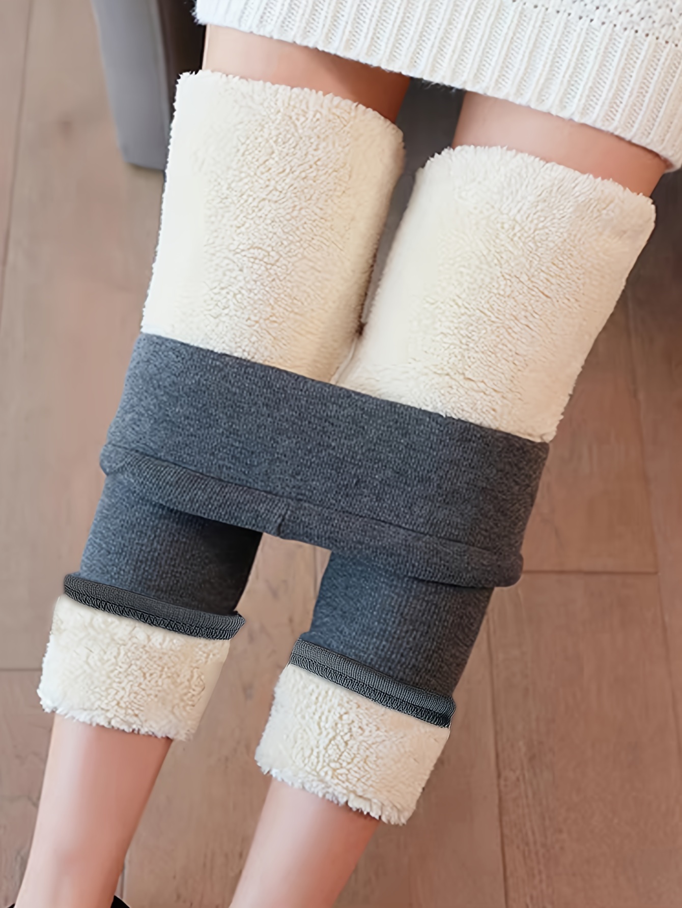 Solid Fleece Skinny Leggings Casual High Waist Thermal - Temu