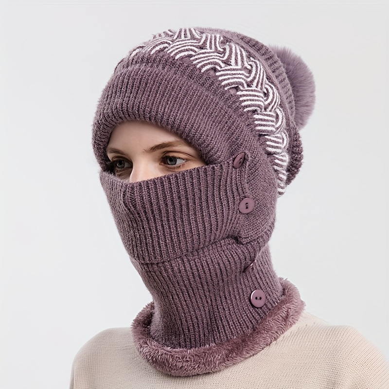Set hiver 3 pièces fille - bonnet avec pompon et masque intégré