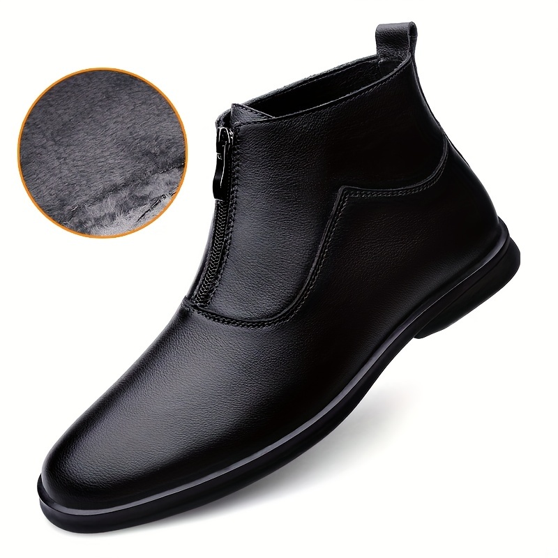 Mens Plush Warm Leather Round Toe Zip Up Ankle Boots Wear - Temu Australia