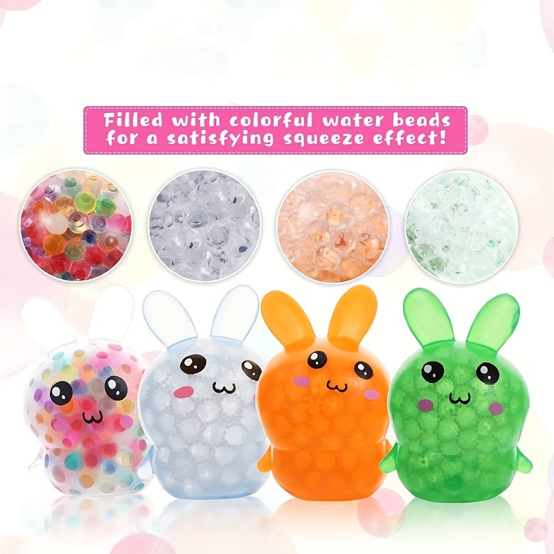 4pcs Easter Rabbit Pressure Balls Adult Toys Stress Relieving Fidget Balls Filled With Water Droplets For Relaxation Easter Party Gifts Easter Bas