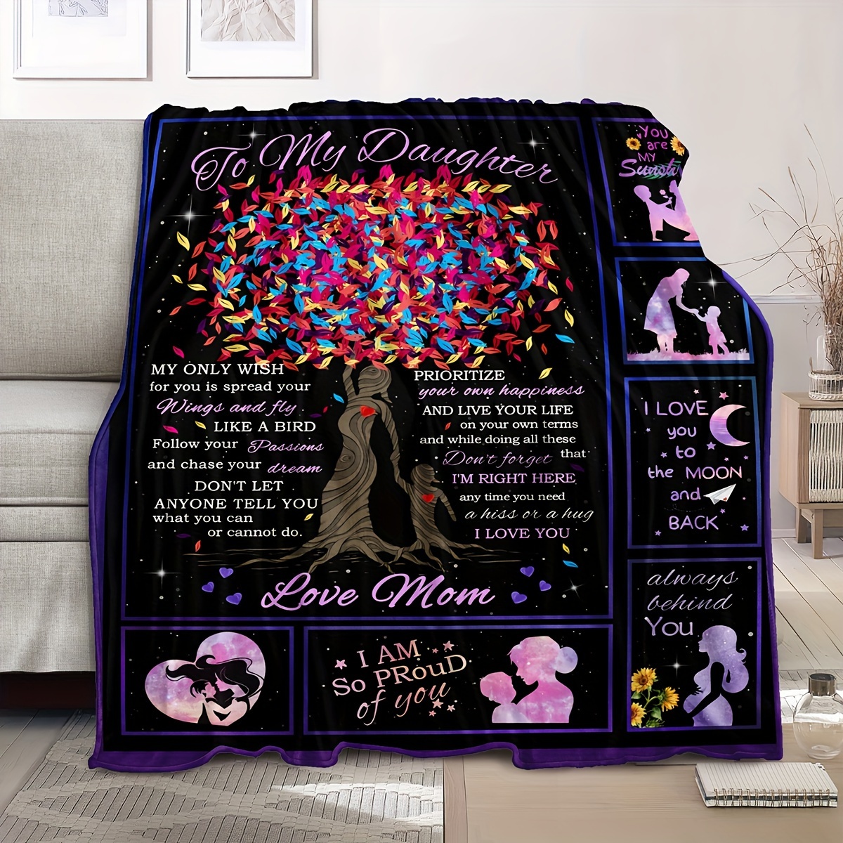 Gifts for Mom, Personalized Mom Blanket, Letter to Mom with Your