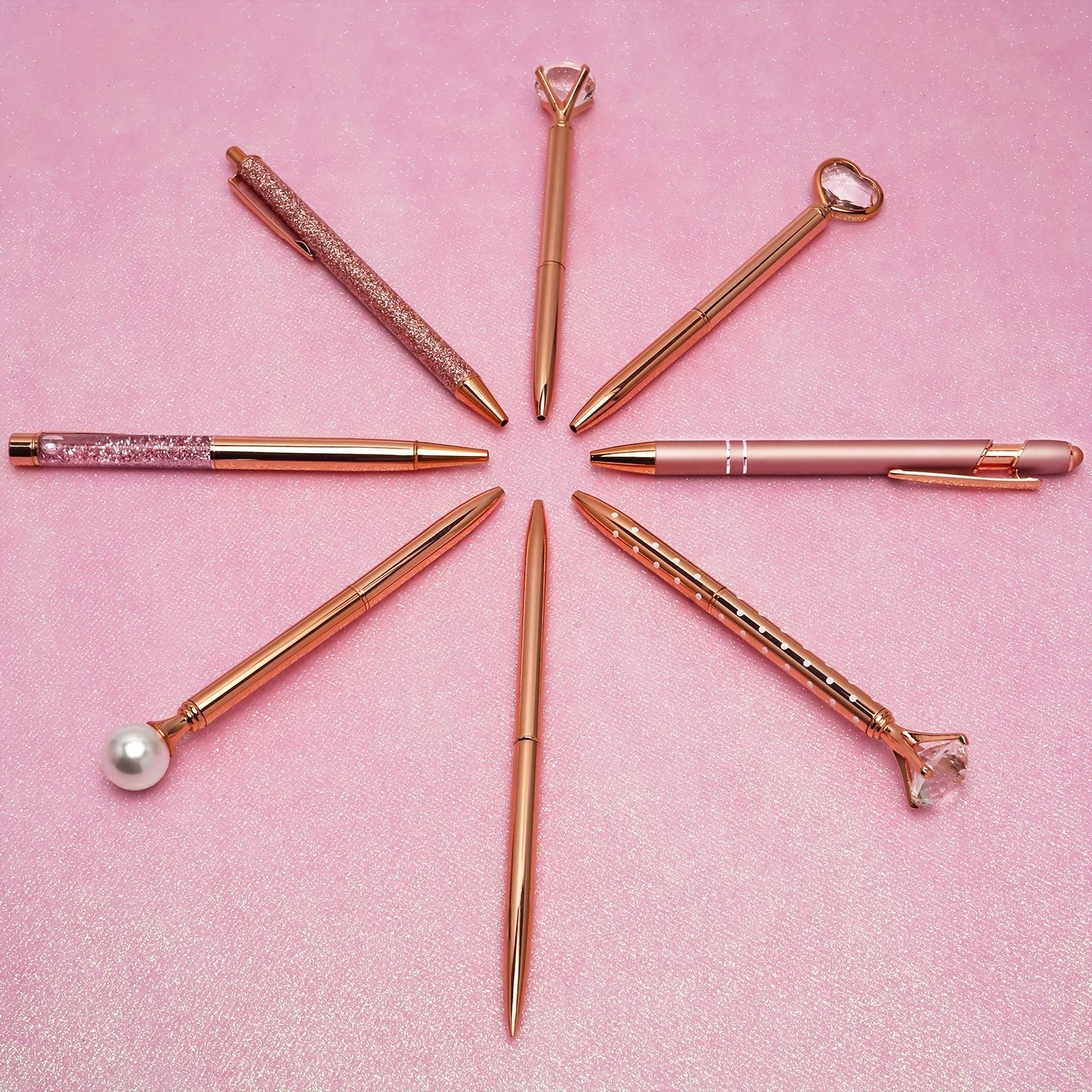 Rose Golden Ballpoint Pen Set Liquid Sand Glitter Metal - Temu