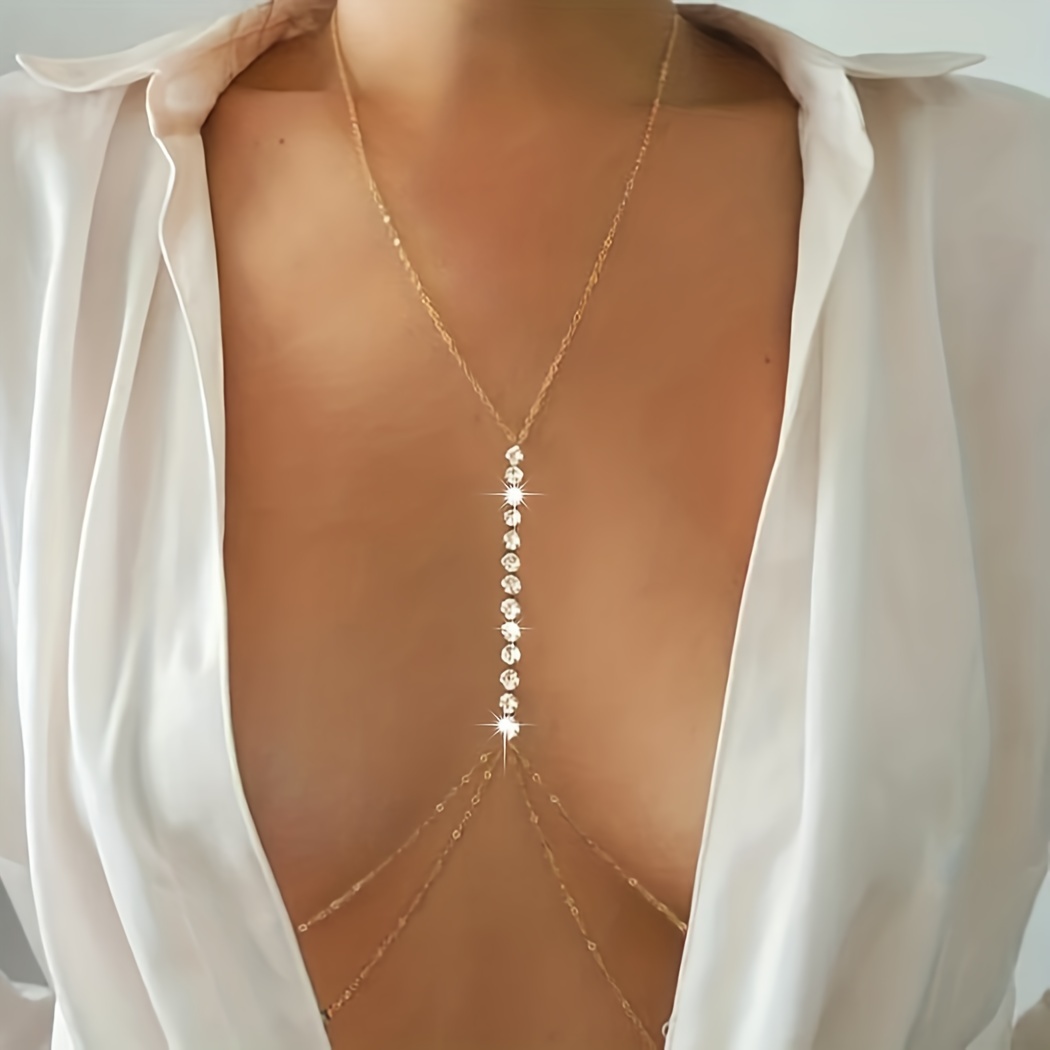 Party Body Chains Luxury Fashion Shiny Sexy Body Belly Gold Color Full  Chain Body Chain Bra Necklace Tassel Waist Jewelry Body Jewelry (Metal  Color 