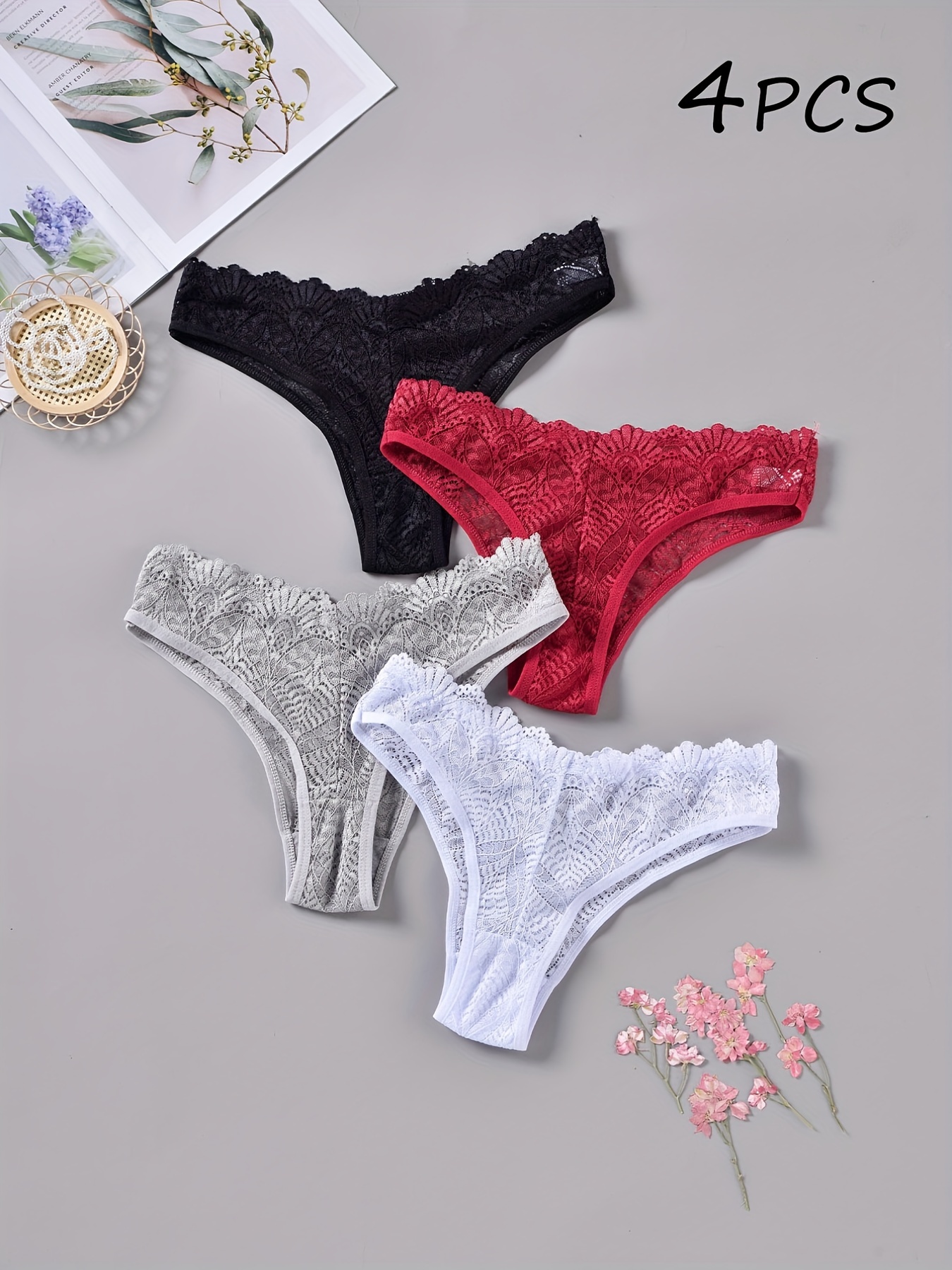 Floral Lace Thongs Cut Breathable Intimates Panties Women's - Temu