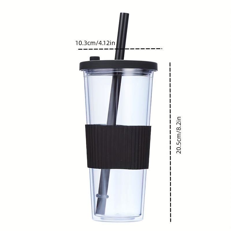1pc 710ml Stainless Steel Straw Cup With Big Hole Lid Pearl Milk