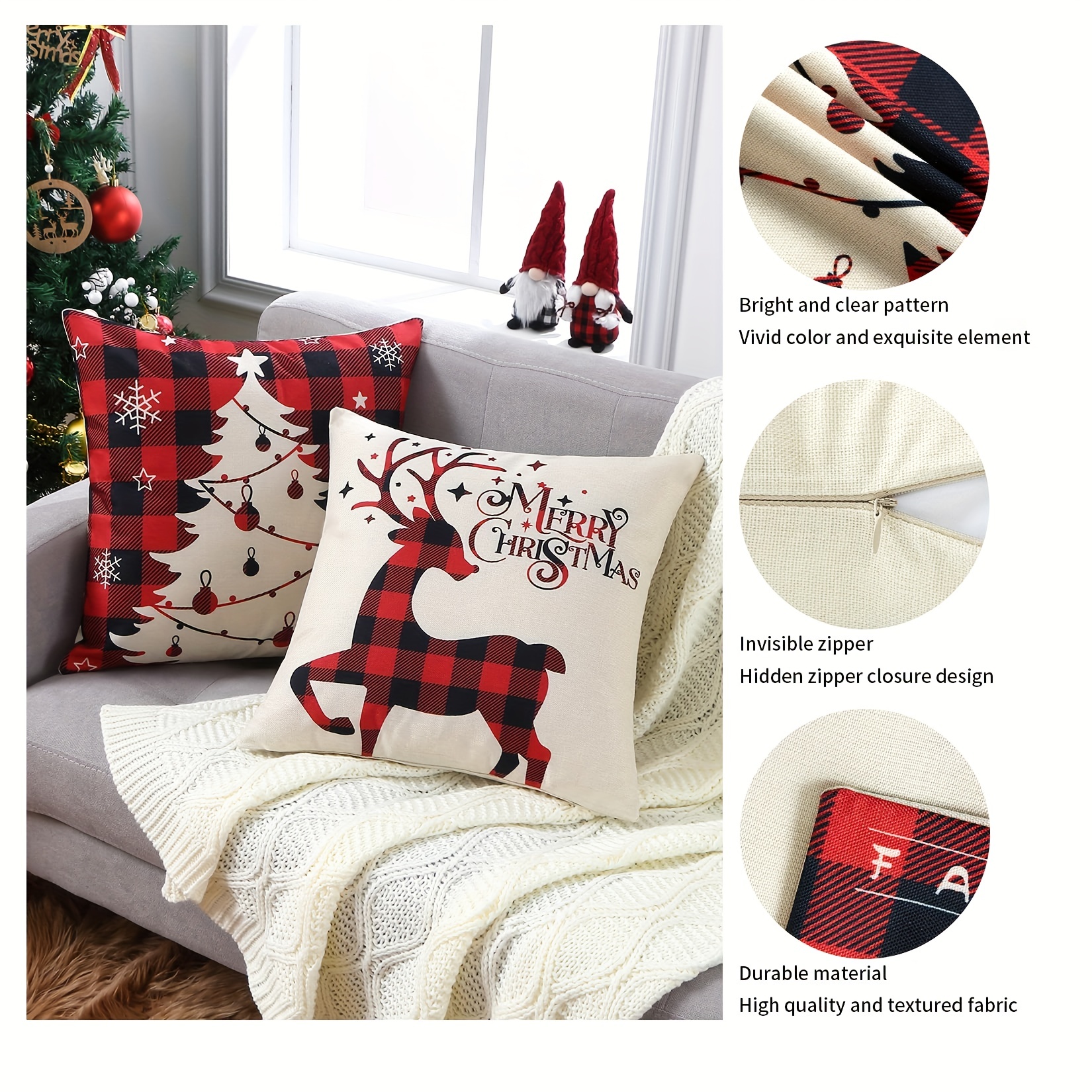 1pc Christmas Themed Checkered And Reindeer Patterned Cushion Cover, Modern  Minimalist Faux Linen Hidden Zipper One Sided Printed Pillow Case, (pillow  Insert Not Included), Ideal For Christmas Party Living Room Bedroom  Decoration