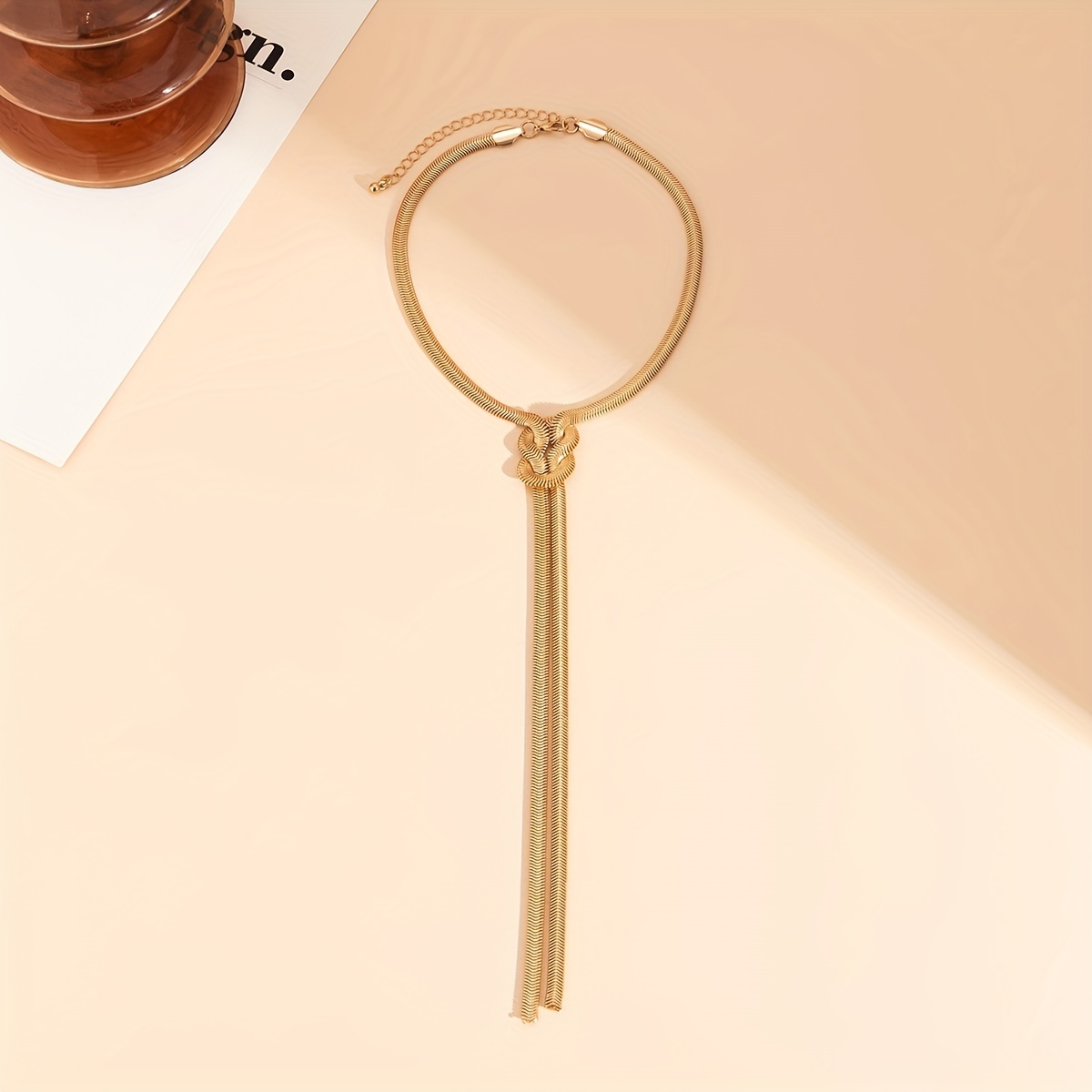 Y Shaped Long Tassel Snake Bone Necklace, Statement Pendant Jewelry