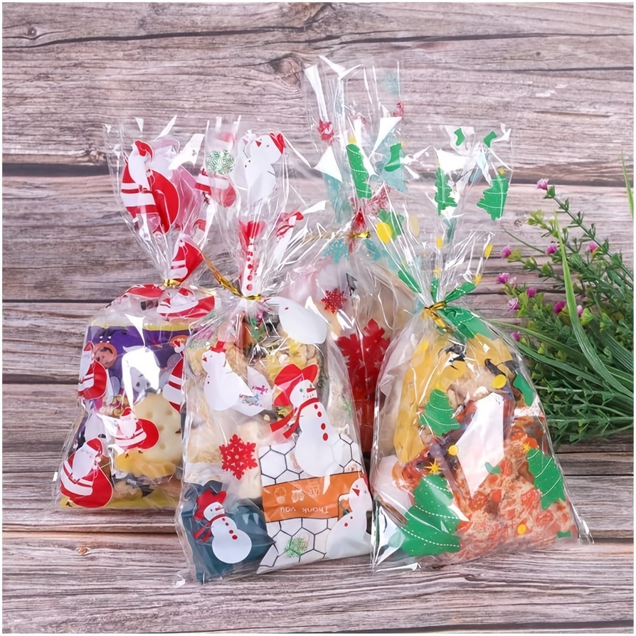 christmas treat bags clear cookie candy packaging festive Temu
