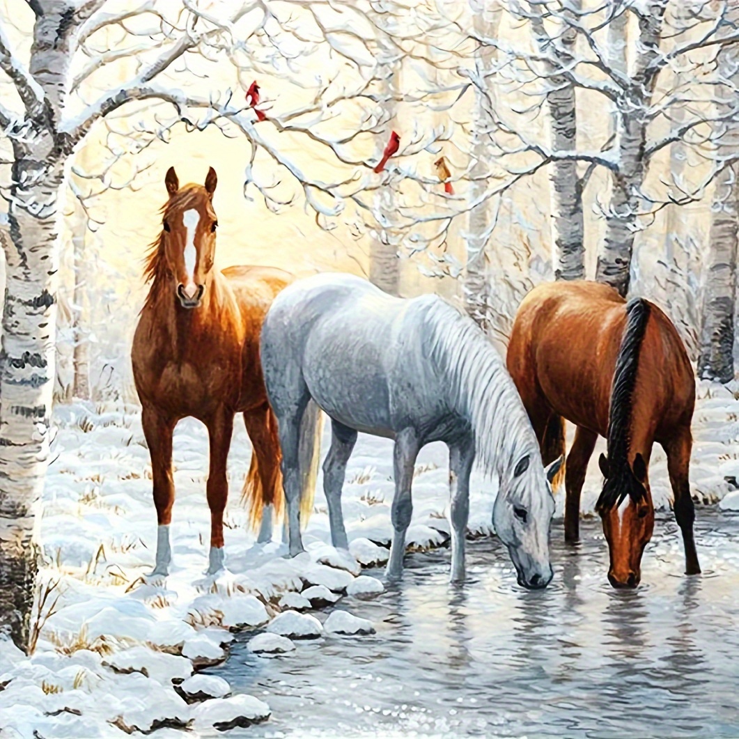 

1pc Horse Pattern Diamond Painting Kit, Diy 5d Full Round Diamond Painting Kit Mosaic Making Craft, Suitable For Home Wall Decor Surprise Gifts. Frameless