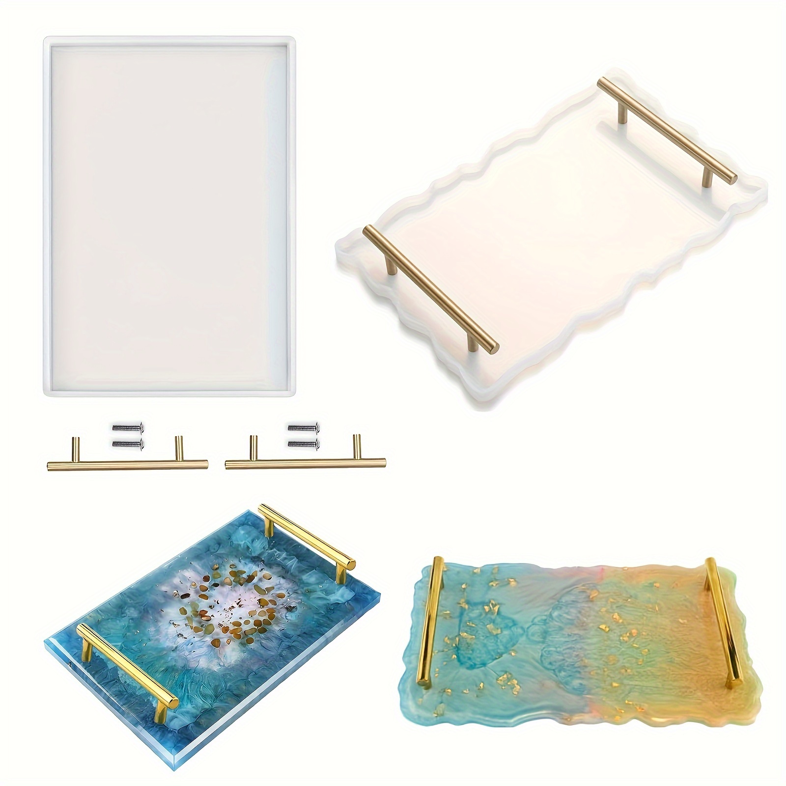 

Large Tray Mold Rectangle Silicone Tray Molds For Resin Casting Deep Flat Tray Resin Mold Silicone With Golden/silvery Handle For Resin Tray Casting Jewelry Display