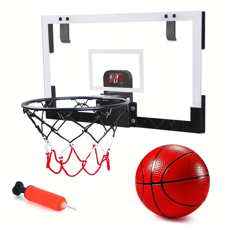 Aro de baloncesto interior - Aro de baloncesto mini para puerta con  marcador electrónico, 4 pelotas y bomba de aire, regalos de baloncesto para  niños