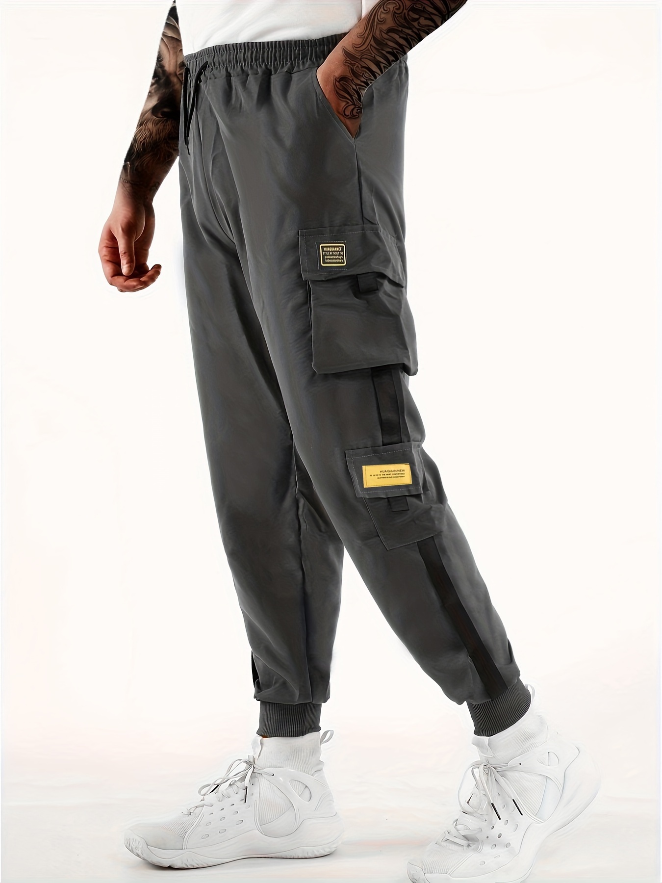 Men's Drawstring Trendy Flap Pockets Cargo Pants - Temu Canada