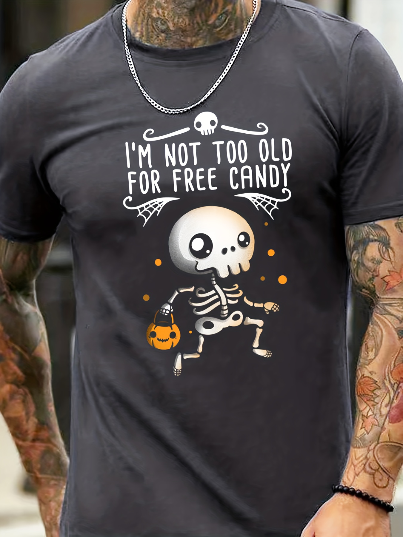 Halloween Skeleton Print Men's Graphic Design Crew Neck - Temu