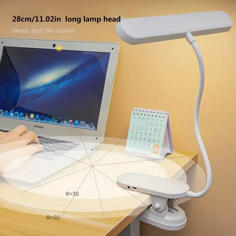 Lampada da scrivania a LED da 1pc Lampada a clip, lampada da tavolo  dimmerabile con protezione per gli occhi con morsetto, luce di lettura  flessibile
