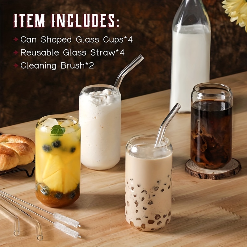 Glass Cup With Lid, Straw, And Handle - Perfect For Soda, Iced Coffee,  Milk, Whiskey, Bubble Tea, Water, Juice - Bpa-free And Dishwasher Safe -  Temu