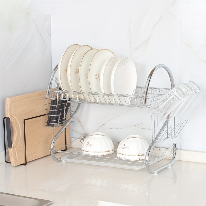 Stainless Steel S Shape 2 Layer Kitchen Dish Drainer Organizer