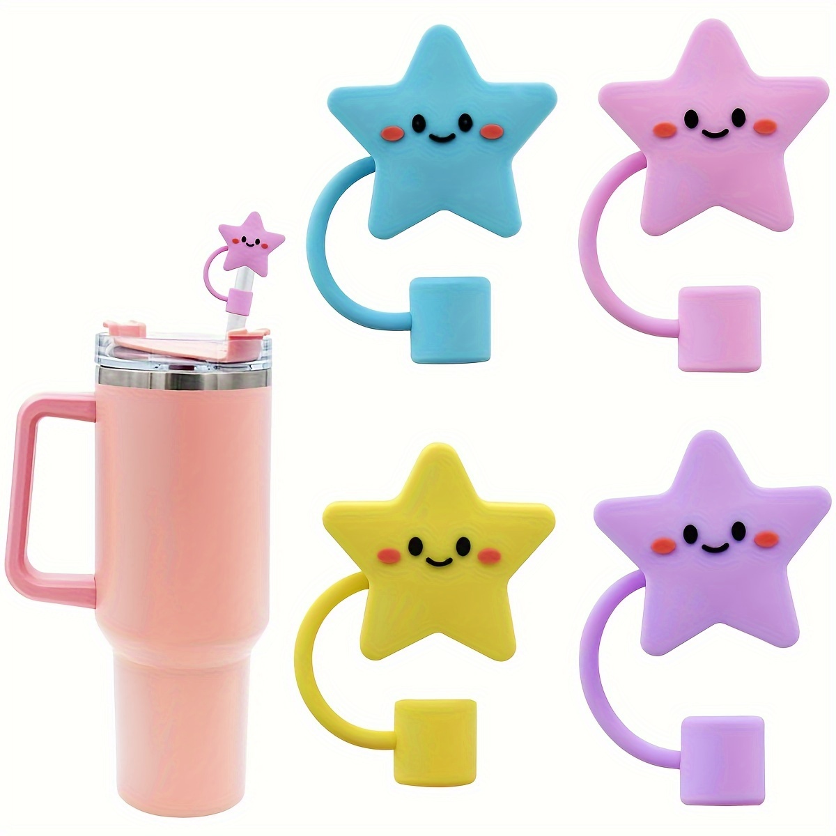 4pcs Cute Cartoon Star Shaped Straw Cover For 10mm Straw, Reusable  Leakproof Dustproof Straw Plugs, Cup Accessories