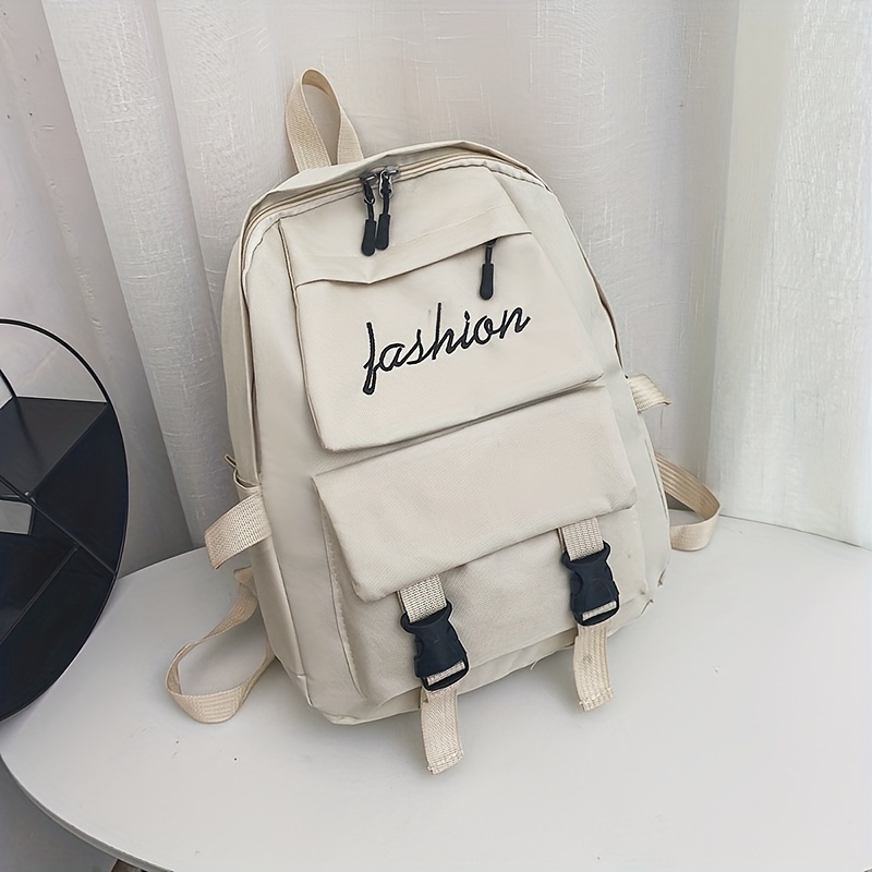Letter Graphic Large Capacity Backpack Two Tone Colorblock Zipper