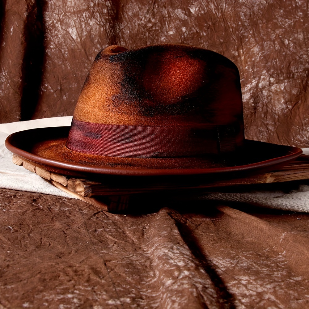 

Woollen Fedora Hats Retro Art Coffee Fall Felt Wide Brim Jazz Festival Hat For Women And Men