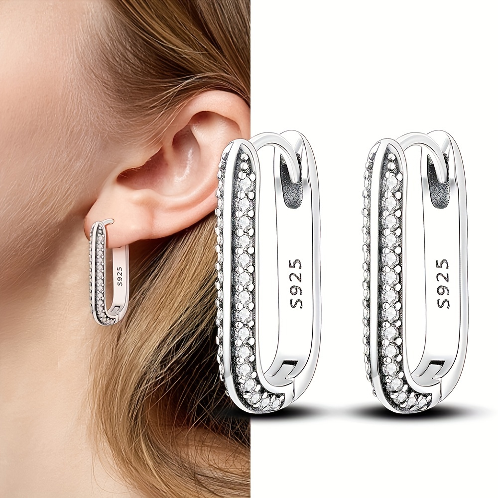 Silver Zircon Twinkling Hoop Earrings