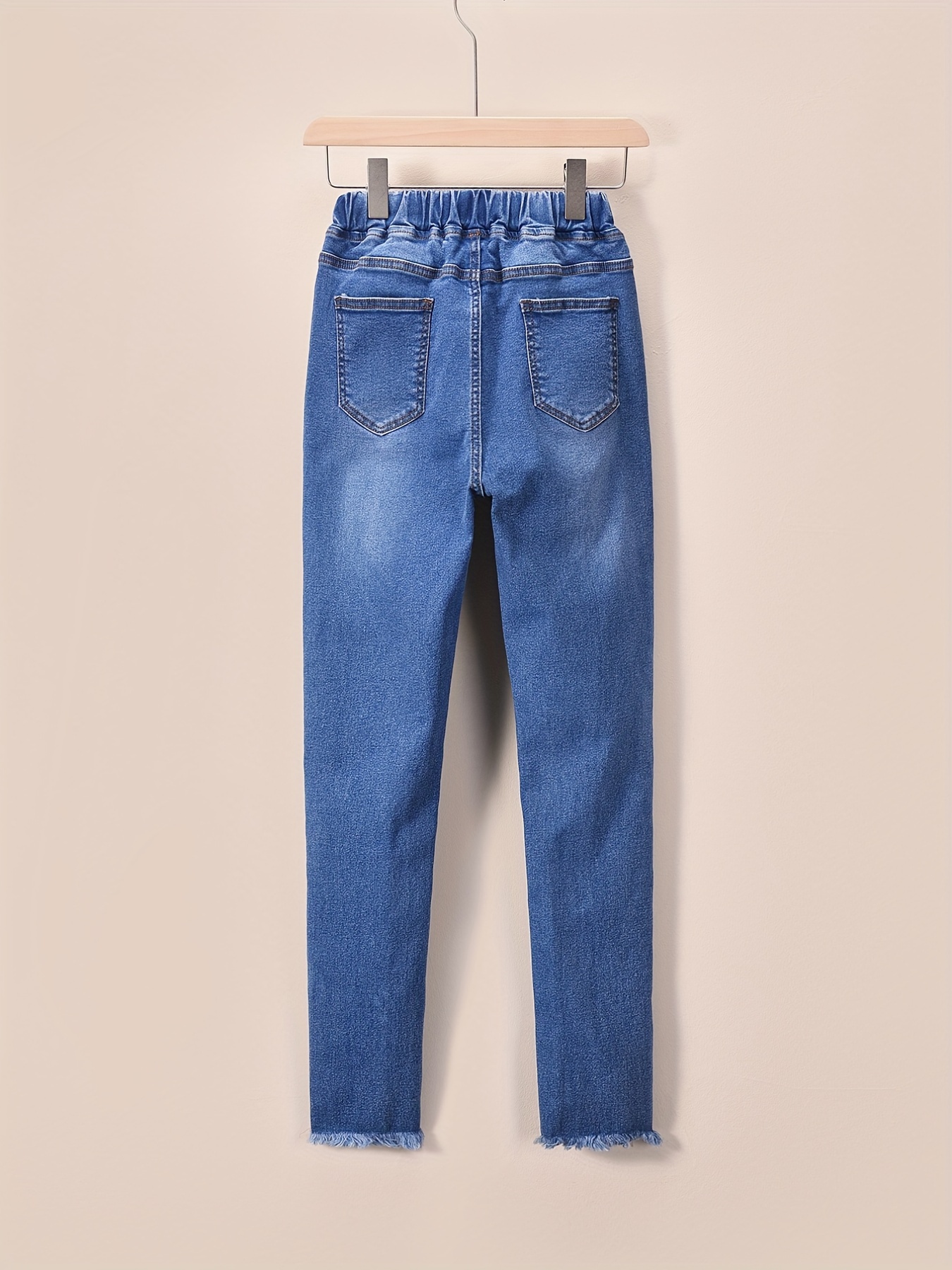 Jeans Rectos Agujeros Rasgados Pantalones Mezclilla - Temu